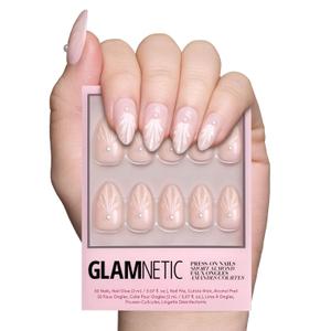 Glamnetic Press On Nails - Honeymoon | Short Almond Nude Fake Nails with 3D Nail Art and Glossy Velvet Finish, Salon Quality | 15 Sizes - 30 Nail Kit with Glue