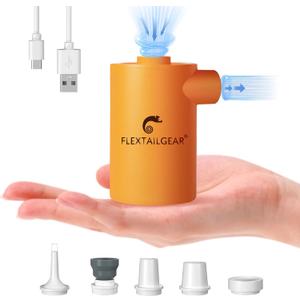 FLEXTAILGEAR MAX Pump 2020 Portable Air Pump with 3600mAH Battery USB Rechargeable Air Pump-Quick Inflate Deflate for Sleeping Pads, Air Mattress, Pool Toys, Floats, Swimming Ring, Air Bed (Orange)