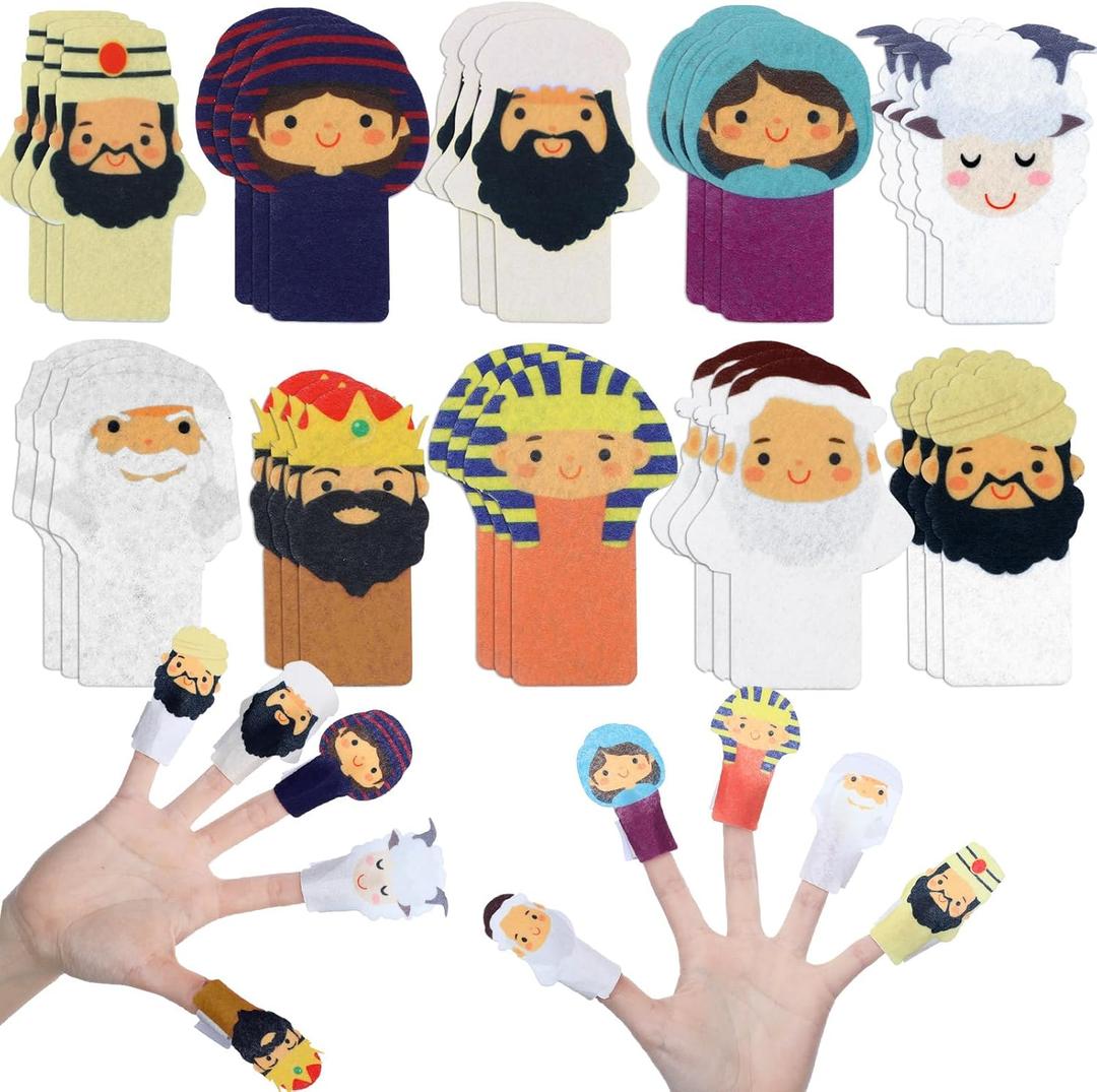Outus 30 Pcs Passover Finger Plagues Puppet Kit Felt Plagues Finger Puppets for Pesach Seder Celebration Festival Party Supplies, 10 Styles (Passover Characters)