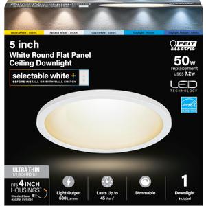 Feit Electric LED Ceiling Downlight, Dimmable Flat Panel Ceiling Light with Color Selection (5CCT), TP24 Adapter Included (5 Inch (Fits 4 Inch Housing))