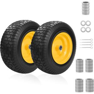 2PC 16x6.50-8 Flat Free Tire and Wheel,3/4" Bearings & Extra 1" Bushing,3" Offset Hub, Solid Riding lRLawn Mower Tires, 550lbs Load Capacity, Fit for Lawn Mowers, Riding Mowers and Lawn Tractors.