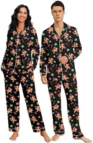 RAISEVERN Couples Christmas Matching Pajama Women, Men Xmas Pjs Soft Pajama Set Long Sleeve Loungewear Warm Sleepwear. Size XL Gingerbread