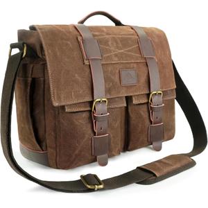 Messenger Bag for Men, 15.6 Inch Laptop Bag, Water-resistant Waxed Canvas Messenger Bag, Vintage Computer Satchel Briefcase for School Work Travel (Vintage Brown)