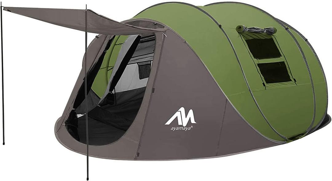 6 Person Easy Pop Up Tents for Camping - AYAMAYA Double Layer Waterproof Instant Tent with Vestibule & Porch, Large Size Family Tent Automatic Setup for 4-6 People Camping Hiking (Poles Included) (Green)