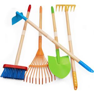Kids Garden Tools, Outdoor Toys, Shovel for Digging Sand, Kid-Sized Rake, 5PCS 27.6 Inch Long Gardening Tools for Boys Girls Age 3 and up Gifts (Colorful)
