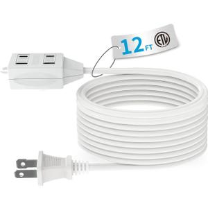 TiFFCOFiO Indoor Extension Cord, 2 Prong 12 Feet Extension Cord, 3 Polarized Outlets with Safety Slide Windows,13A/1625W, 16 AWG, 1 Pack
