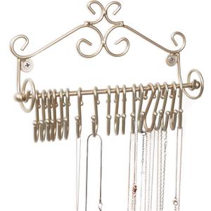 MyGift Jewelry Organizer - Wall Mounted Black Metal Scrollwork Design Necklace Holder Jewelry Display Storage Rack with 20 Hanging S-Hooks