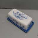 Bico Blue Garden Toile De Jouy Ceramic Butter Dish with Lid, Wide Butter Keeper for Counter, Kitchen Countertop, Microwave and Dishwasher Safe