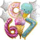 6 7 Foil Balloon 6 7 Birthday Decorations 9 Pcs Ice Cream Balloons Six Seven Donut Party Supplies for Birthday Kids Girls Baby Shower Decorations