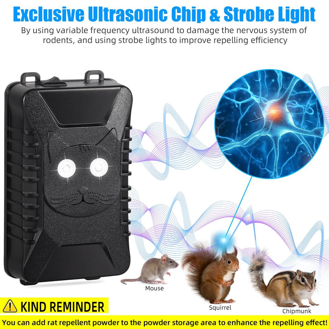 Rodent Repellent for Car Engines, 2 Pack Plug-in Rodent Repeller Ultrasonic Indoor, Battery Operated Car Mouse Repellent Under Hood, Keep Mice Rat Squirrel Out of Car, Attic, Garage, Barn