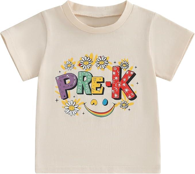 Back to School Clothes Girls Boys School Shirts Short Sleeve Letter Print 4-5Y