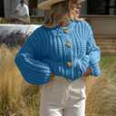 PEHMEA Women's Knit Cardigan Sweaters, Chunky Open Front Button Up Short Sweater Coats for Women Trendy (Blue, S)