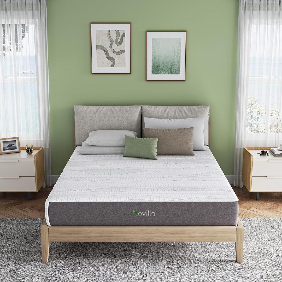 Novilla 12 Inch Full Size Mattress in a Box, Gel-Infused Cooling Memory Foam with Charcoal-Infused Support Layer Medium-Firm Feel for Back Pain Relief & Motion Isolation (Grey)