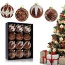 Ciaell 12PCS Brown Velvet Christmas Ornaments - 3.15inch Christmas Tree Balls - Shatterproof Plastic Balls Xmas Hanging Ornaments with Gift Box for Holiday Indoor Outdoor Decorations