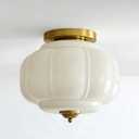 MIXL-Milk White Flush Mount Ceiling Light,14 Inches Milk Glass Semi Flush Mount Lighting,Gold Hallway Light Fixture,Mid Century Ceiling Lamp for Living Room Bedroom