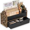 Dhmkfly Desk Organizer with Drawer Wood File Office Mail Organizer Countertop-5 Slot Tabletop Storage Pen Organizer Letter Holder for School Home Office Supplies