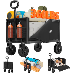 YACONA 3 in 1 Wagons Carts Foldable, 360LBS Lightweight Wagon with All Terrain Wheels, Collapsible Wagon Cart for Grocery, Camping, Beach, Garden & Sports