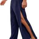Deyeek Men's Tear Away Pants 2 Side Snap Open Bottom Sweatpants Loose Fit Casual Post Surgery Pants with Pockets (Large, Dark Blue)