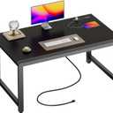 Huuger 48 x 24 inch Desk with Power Outlets & USB-C, Deeper & Thicker Desktop, Robust Metal Tubes, Computer Desk, Heavy Duty Office Desk, Work Gaming Desk for Home Office, Black
