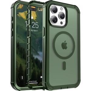Magnetic for iPhone 15 Pro Case, [Compatible with MagSafe][Military Grade Drop Protection][Heavy Duty Protection][Non-Slip][Shockproof] 2-Layer Durable Bumper Phone Case 6.1''-Army Green