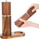 Wooden Salt and Pepper Grinder Set, Refillable Wooden Manual Salt and Pepper Mill Set with Adjustable Coarse Settings Rust Resistant Salt and Pepper Shakers Matching Wood Stand, Ideal for Gifting