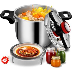 6.34 Quart Stainless Steel Pressure Cooker, Medium Size Stovetop Pressure Cooker, Induction Compatible, Heavy Duty, Even Heat Base for Daily Family Cooking