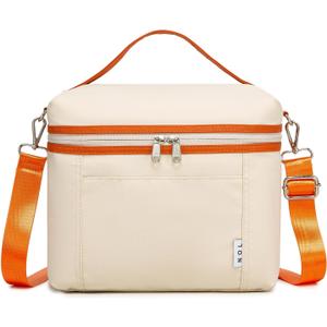 NOL Insulated Lunch Bags for Women Cooler Bag Lightweight Nylon Waterproof Lunch Box For Work (Medium(normal), Cream/orange)