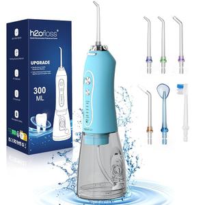 Water Dental Flosser Teeth Cleaner Pick, H2ofloss Cordless Portable Oral Irrigator,5 Mode IPX7 Waterproof Teeth Picks 300ML Rechargeable WaterFlosser for Teeth Cleaning Sky Blue 