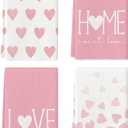 Artoid Mode Pink Heart Love Valentine's Kitchen Towels Dish Towels, 18x26 Inch Farmhouse Anniversary Wedding Decoration Hand Towels Set of 4