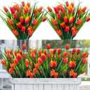 12 Bundles 60 Heads Artificial Tulips Fake Flowers Outdoor UV Resistant Silk Tulip Faux Plastic Greenery Shrubs Plants for Outside Planter Porch Garden Patio Decor (Orange)
