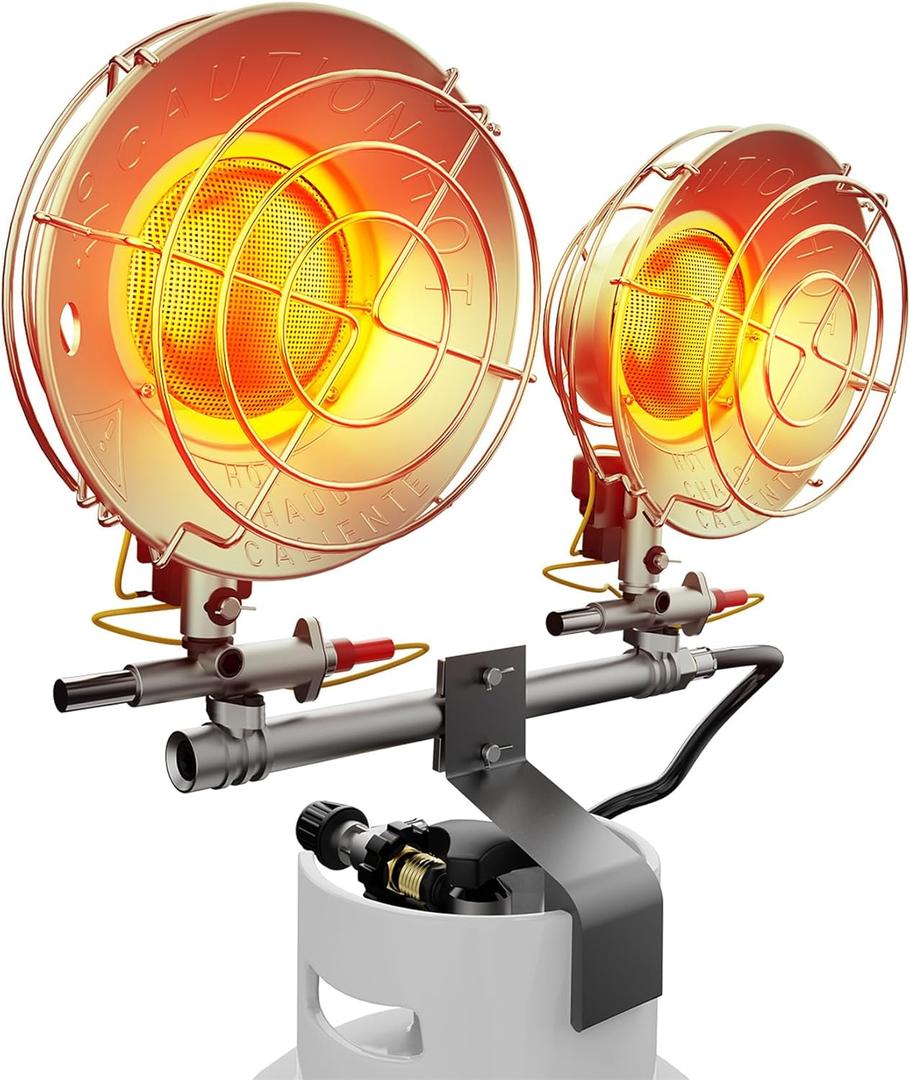 30000 BTU Propane Heater Outdoor, Double Tank Top Cordless Radiant Gas Heater, Tip-Over Protection, Safety Shut-off Valve for Patio, Camping, Fishing, Garage