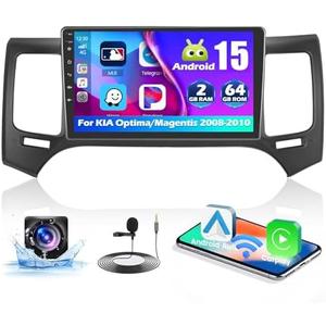 2+64G Latest Android 15 Car Stereo for Kia Optima Kia Magentis 2008 2009 2010 Wireless Apple Carplay Android Auto, 9 inch Touch Screen Radio GPS WiFi FM RDS Bluetooth+AHD Backup Camera