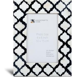 Handicrafts Home Handmade Decorative 4x6 Picture Frame- Unique Boho Chic Home Decor- Moroccan Art Inspired Black White Photo Frame for Wall & Tabletop, Colorful Frames for Living Room, Office Decor