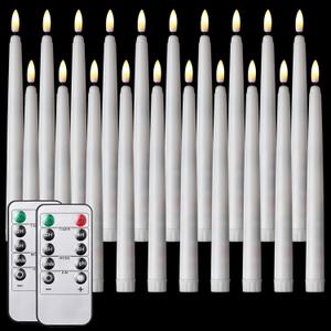Tuanse 20 Pcs Flickering Flameless Taper Candles Bulk LED Battery Operated Realistic Flame Effect with Remote & Timer Safe No Fire Wax Drip Candles for Wedding Church Home Decor (9.65", White)