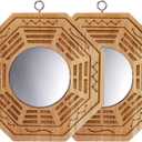 Suwimut Set of 2 Bagua Mirror for Protection, 4 Inch Wood Traditional Chinese Feng Shui Concave Mirror for Home Business Lucky Protection Against Passive Negative Harmful Energy