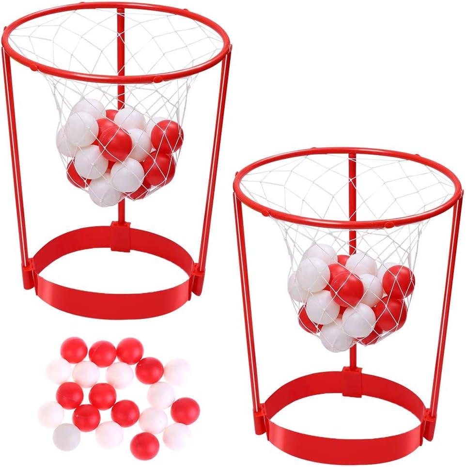 2 Pack Head Hoop Basketball Party Game for Kids and Adults, Adjustable Basket Net Headband with 20 Balls for Carnival Party Birthday Party Family Indoor Outdoor Game (Red)