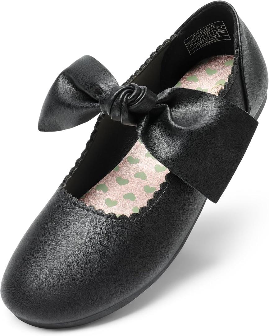Dream Pairs Girls Ballerina Flats Mary Jane Front Bow Dress Shoes (1 Little Kid, Black)