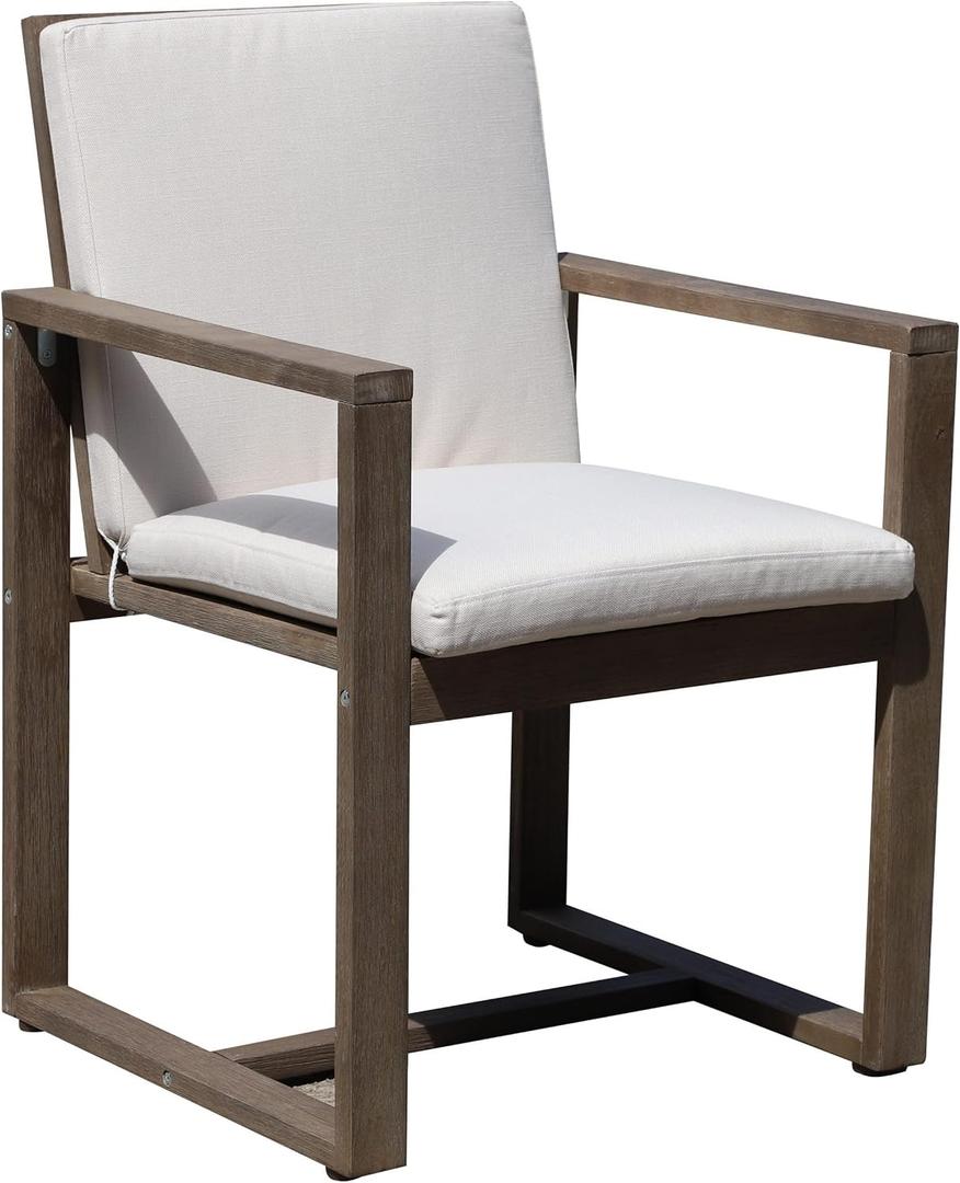 Benjara Neji 24 Inch Dining Chair, Burnt Brown Eucalyptus Wood Frame, Thick Cushion