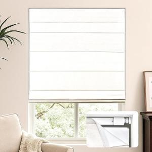 LazBlinds No Tools No Drill Cordless Roman Shades for Windows, Blackout Thermal Insulated UV Blocking Window Blinds, Lightweight Fabric Blinds for Indoor Windows, 32" W x 60" H, Blackout - White