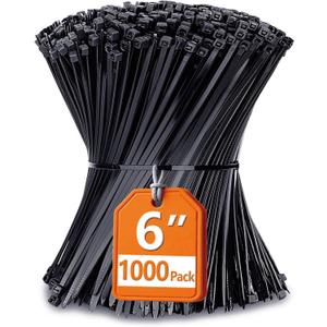 Zip Ties 6 inch with 25 lb Tensile Strength, Black Cable ties, 1000 Pack, ANOSON