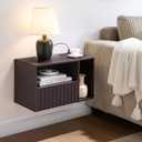 BuildHom Modern Espresso Fluted Floating Nightstand with Charging Station, NightStand with Drawers, Bedside with USB Ports and Outlets, Bedroom Furniture (Right)