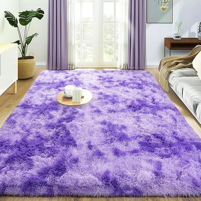 4×6 Area Rugs Living Room, Purple Large Plush Fluffy Bedroom Carpet, Non-Slip Upgraded Indoor Thick Soft Rug, Modern Plush Carpet Suitable for Kids Home Decor Aesthetics Dorm.