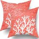Nautical Coral Throw Pillow Covers Coastal Beach Ocean Themed 20 X 20 Inches Pillow Cushion Cases for Bedroom Living Room Sofa Set of 2 Cotton Decorative Pillowscase