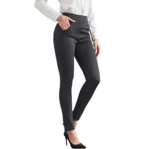 heipeiwa Women's Dress Pants Skinny High Waist Pull on Pants with Pockets Comfort Stretch Slim Fit Work Pants Grey