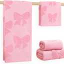 NZNDB 4 Pack Cotton Towel Set, Contains 2 Hand Towels 14x30in & 2 Wash Coths 14x14in, Pink Soft Bathroom Bow Towel Set, Highly Absorbent & Lightweight, Preppy Bath Decor Wedding Gift