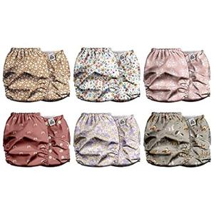 Mama Koala 2.0 Baby Cloth Diapers with AWJ Lining and Tummy Panel, Washable Reusable Pocket Diapers, 6 Pack with 6 Bamboo Diaper Inserts (Pink Woodland)