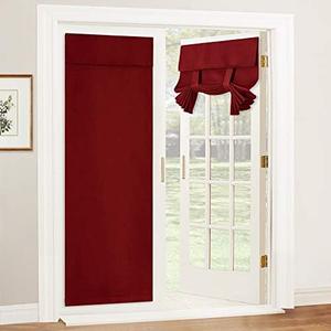 RYB HOME Blackout French Door Blinds 80 inch, Thermal Insulated Curtain Decor Room Darkening Drapery for Double Glass Door/Tricia Window/French Full Privacy, 26 inch x 80 inch, Red