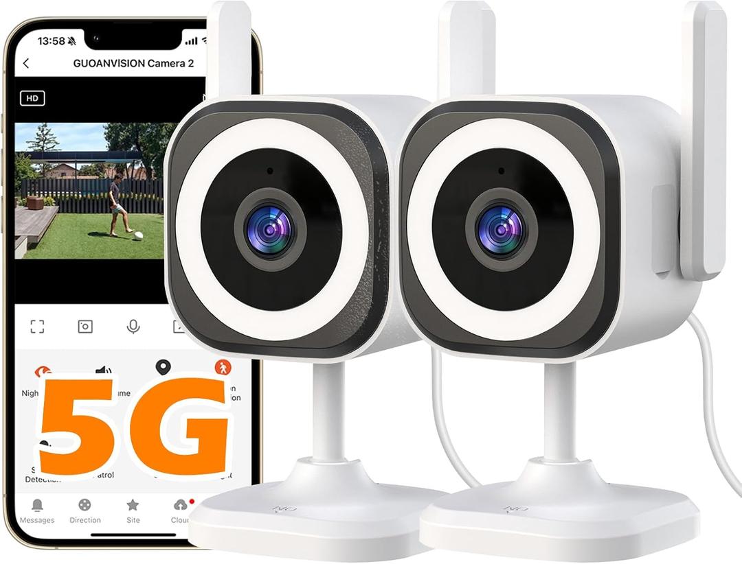 5G Outdoor/Indoor Security Camera,1080P Baby Monitor Cameras for Bedroom/Elder/Dog/Pet Camera,IP66 Waterproof,Night Vision, Motion Detection, Alarm Siren, Two-Way Talk, SD/Cloud -2Pack