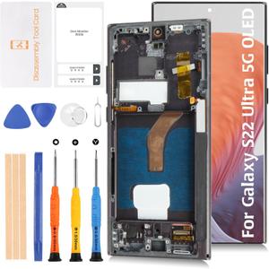 S22 Ultra 5G S908 6.78" dispay Area OLED LCD Display +Phantom Black Frame (Not OEM 6.8) for Samsung Galaxy S22 Ultra 5G LCD Screen Display Replacement Touch Digitizer Assembly Kit