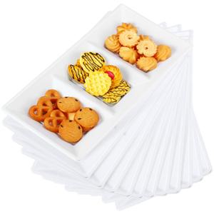 Ziliny 30pcs White 3 Section Serving Tray Bulk Serving Dish Compartment Appetizer Tray Plastic Dessert Platter Divided Disposable Plate for a Tini Bit Older Party